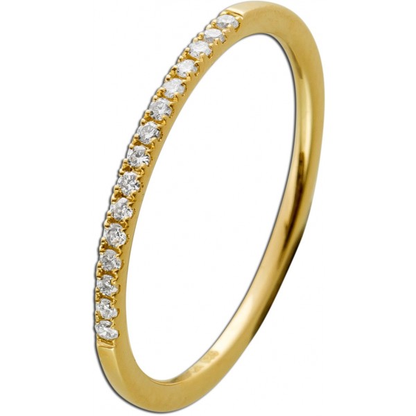 Ring Memoire Alliance Gelbgold 585 14 Karat 15 Diamanten Brillantschliff Total 0,12ct W/SI