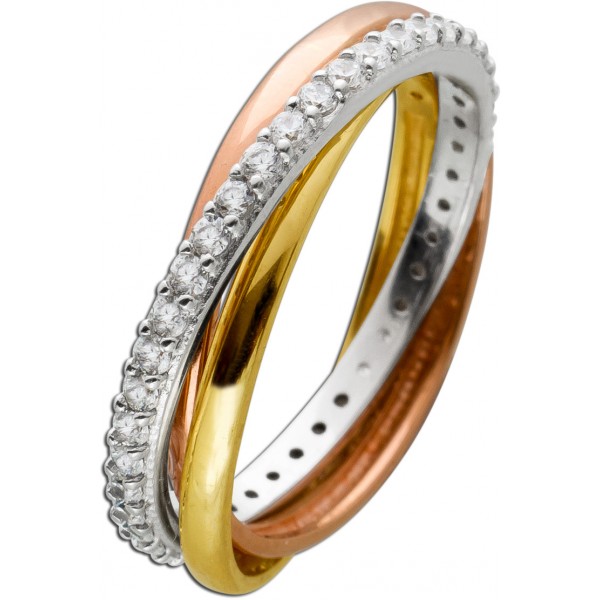 Trinity Ring Gelbgold Rosegold Weißgold 333 8 Karat funkelnde Zirkonia Tricolor Iced Out