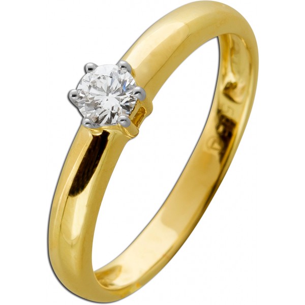 Solitär Ring Gelbgold 585 14 Karat 1 Diamant Brillantschliff W/SI Damenring