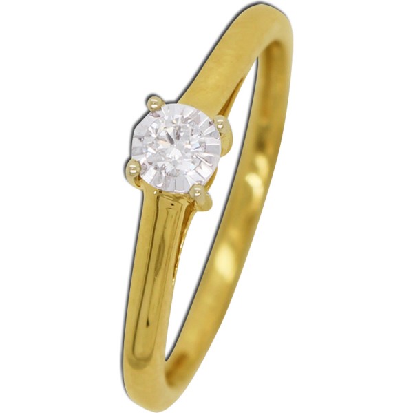 Solitär Ring Gelbgold 585 14 Karat 1 Diamant  0,10ct  W/SI 