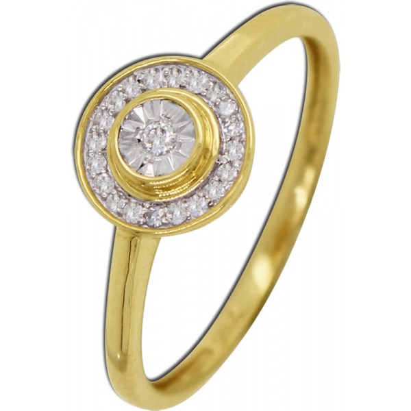 Designer Ring Gelbgold 585 14 Karat 21 Diamanten 0.09ct  W SI 