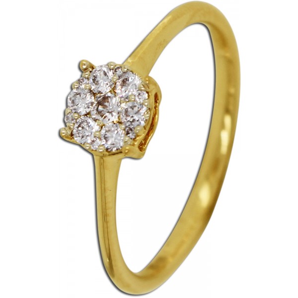 Diamantring Gelbgold 750 18 Karat 13 Diamanten  0,27ct TW/VSI 
