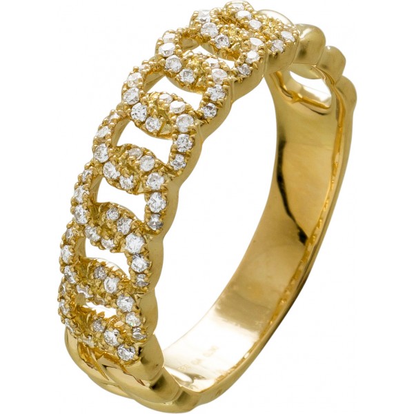 Diamant Ring Gelbgold 585 Kettenring 76 Brillanten Total 0,33ct. W/SI Chain Ring Cuban Link Ring Iced Out 