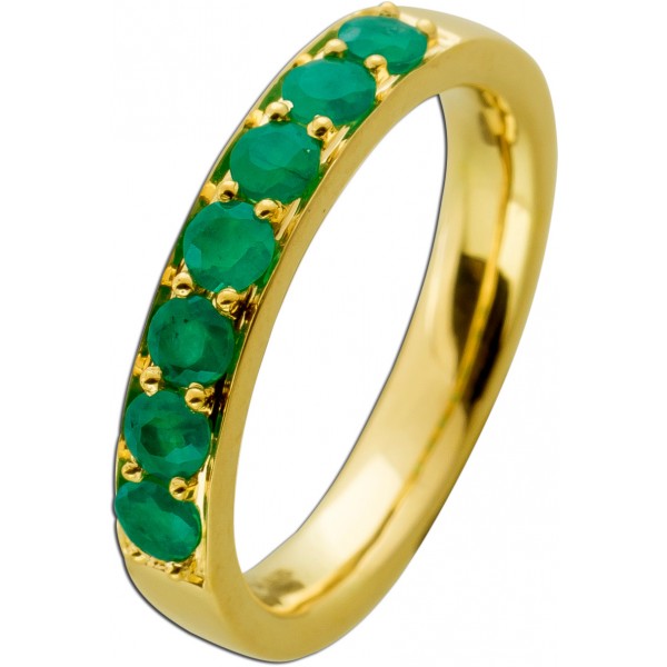 Memoire Ring GelbGold 585 7 grüne Smaragde 0,75ct