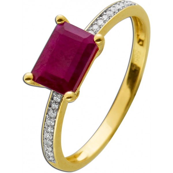 Ring Gelbgold 585 1Rubin 1,69ct 20 Diamanten 0,06ct W/SI