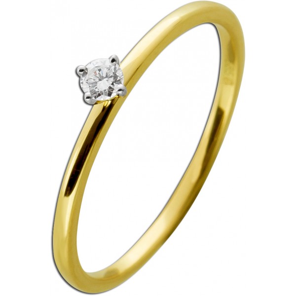 Vorsteckring Gelbgold 585 14K Solitär Diamant 0.08ct W SI