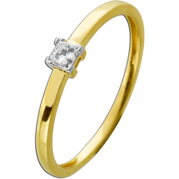 Verlobungsring Gelbgold 585 14K Solitär Diamant 0.16ct W SI 