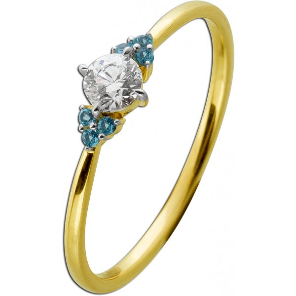 Blautopas Ring Gelbgold 585 14K blaue Edelsteine Diamant 0.26ct