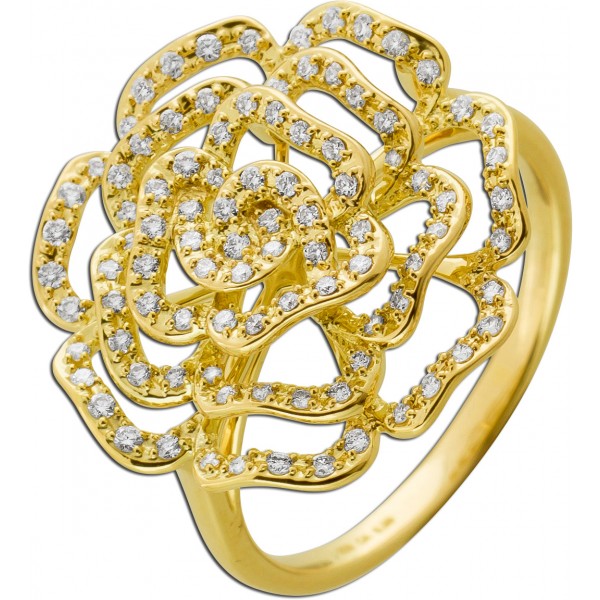 Rosenring Gelbgold 585 14 Karat Brillanten 0.39ct TW VSI
