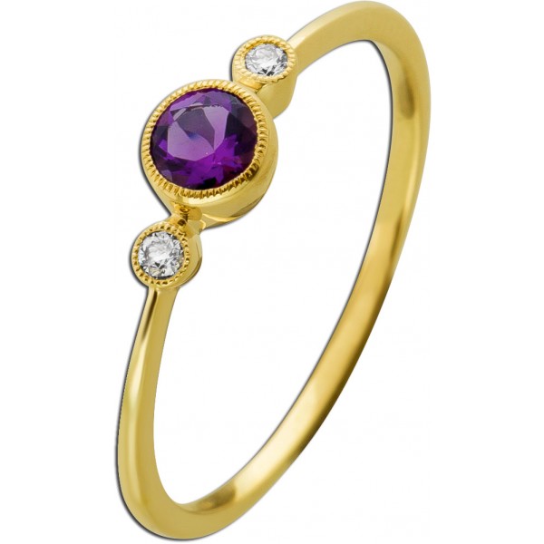 Amethyst Ring Gelbgold 585 14K lila Edelstein 0.22ct Diamanten 0.04ct