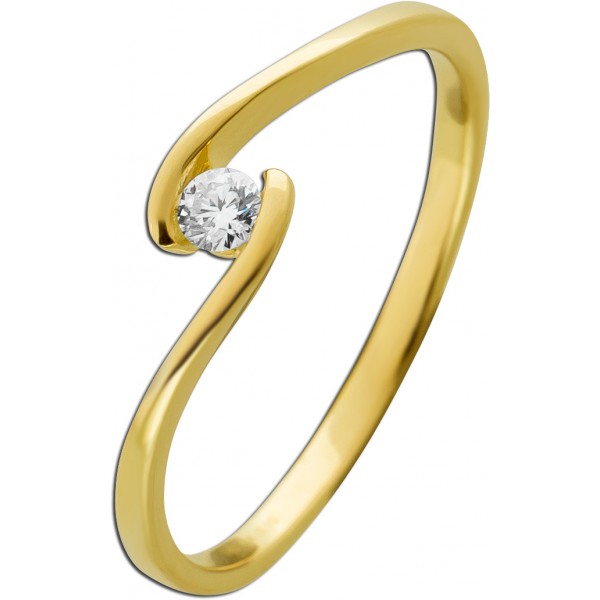 Verlobungsring Gelbgold 585 14K Solitär Brillant 0.10ct  
