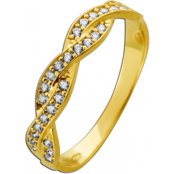 Damenring Gelbgold 333 8 Karat weiße Zirkonia 