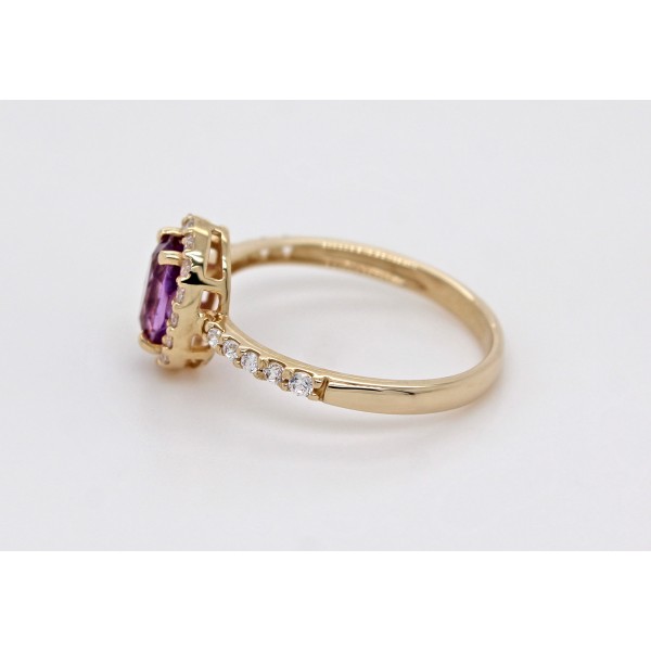 Amethyst Ring Gelbgold 585 14K lila Edelstein weisse Zirkonia 