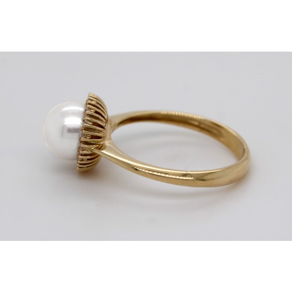 Perlring Gelbgold 333 8K Süßwaserperle 7.7mm weiße Zirkonia 