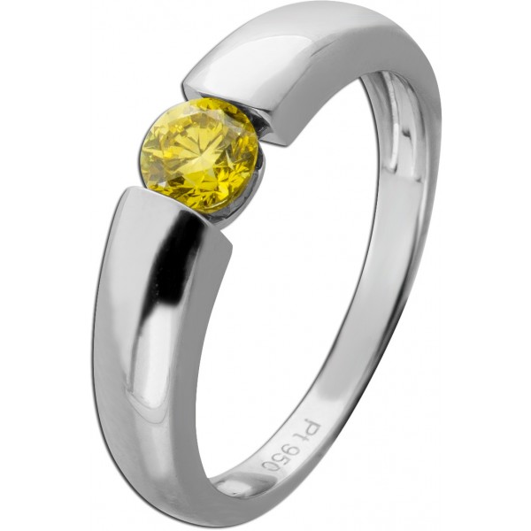 Brillant Solitärring Platin 950 gelber  0.50ct fancy yellow intense