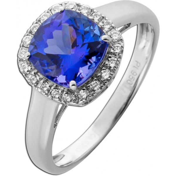 Tansanit Ring Platin 950 violett blauer Edelstein 2.5ct Brillanten Halo