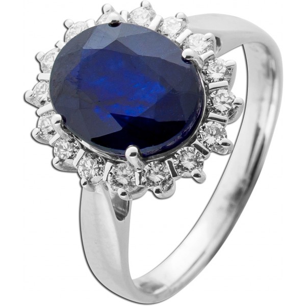 Saphir Ring Weißgold 585 14K blauer Edelstein Lab Grown Diamanten