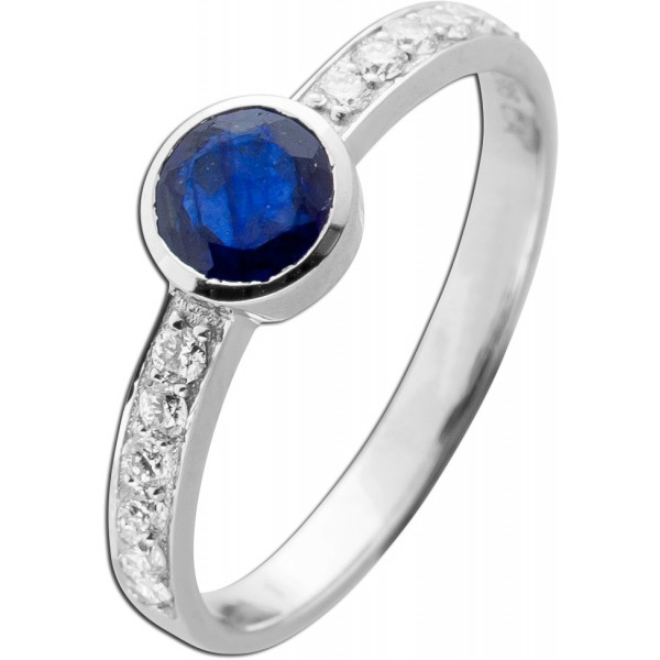 Saphir Ring Weißgold 585 14K blauer Edelstein Lab Grown Diamanten