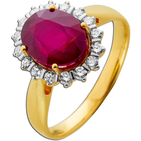 Rubin Ring Gold 585 14K roter Edelstein Lab Grown Diamanten 