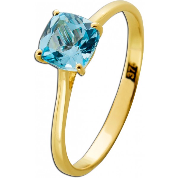 Blautopas Ring Gold 375 9K Natur Sky Bluetopas 1.3ct