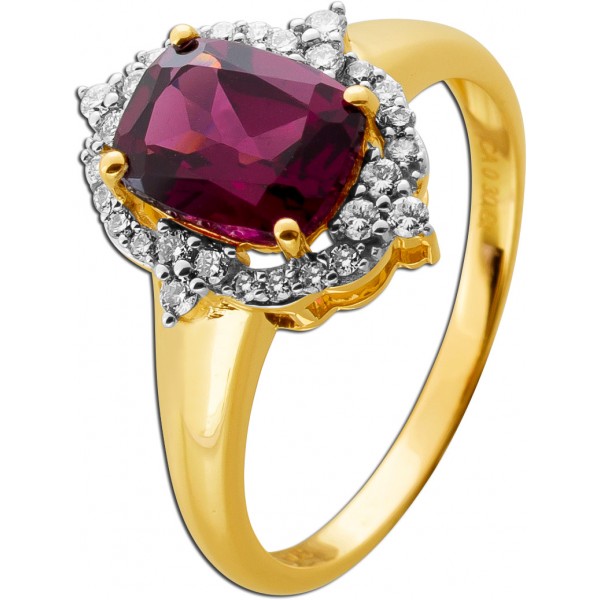 Diamantring Gold 375 9K Natur Rhodolit 2.95ct Lab Grown Diamanten 0.30ct 