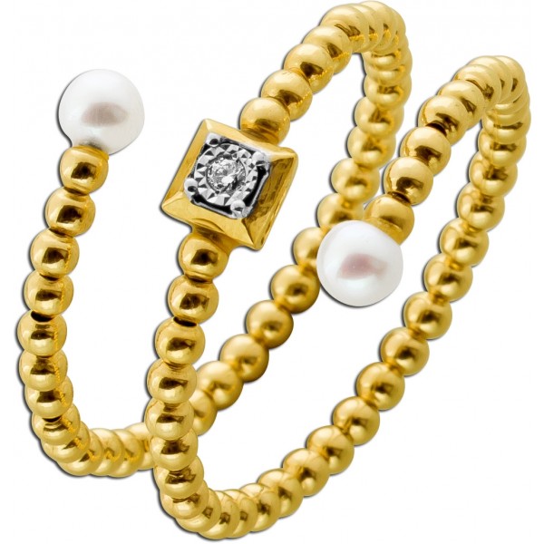 Perlen Ring Gold 585 14K Natur Diamant Süßwasserzuchtperlen flexibel
