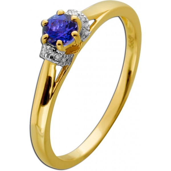 Tansanit Ring Gold 585 14K nat Tansanit 0.35ct Natur Brillanten 