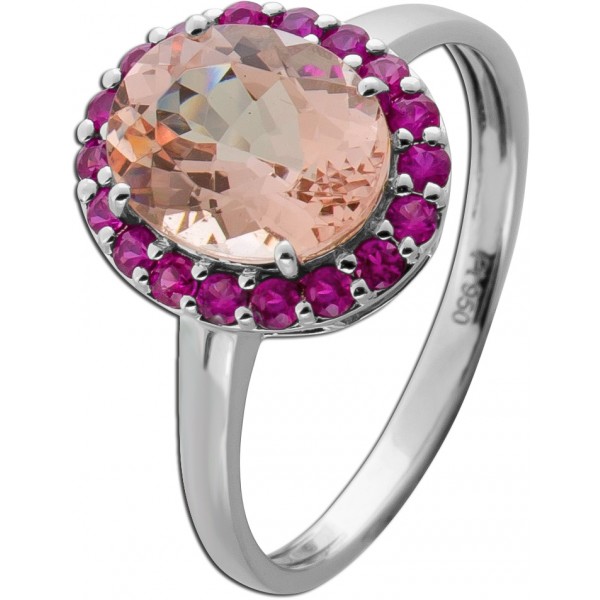 Morganit Ring Platin 950 nat Morganit 2.65ct nat Rubine 0.30ct 