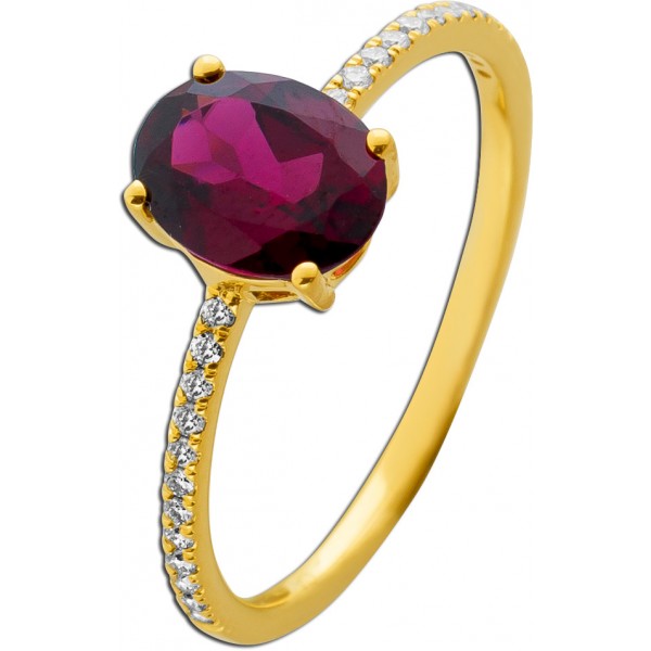 Diamant Ring Gold 375 9K Nat Rhodolith 1.45ct Labor Diamanten 0.12ct