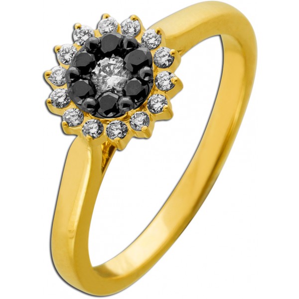 Diamant Ring Gold 585 14K schwarze Natur Diamanten weiße Natur Diamanten