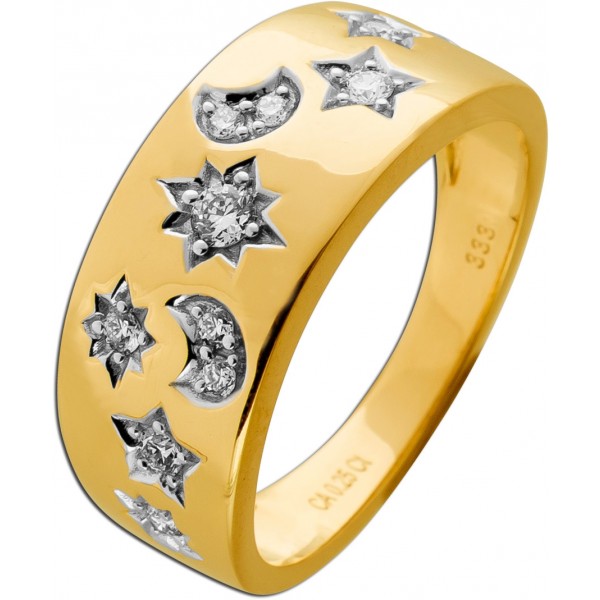 Diamant Ring Sonne Mond Sterne Gold 333 8K Lab Grown Diamanten 