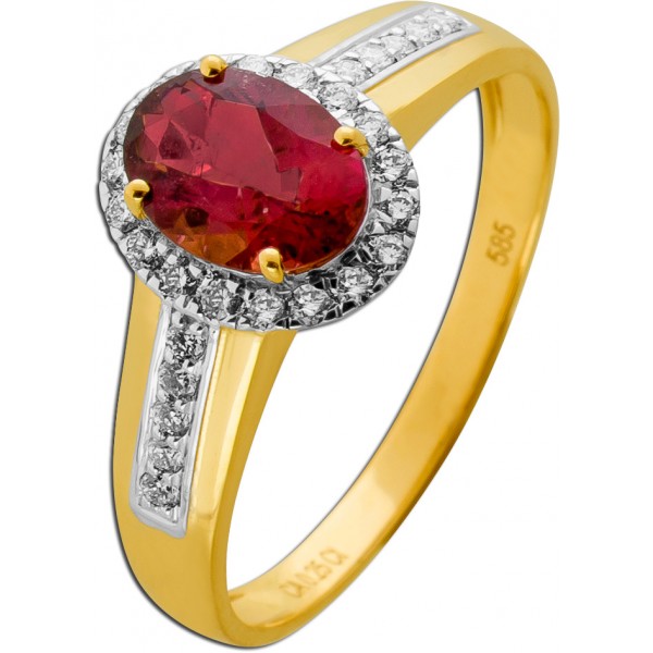 Turmalin Ring Gold 585 14K nat. pinker Turmalin 1.25ct Natur Diamanten 