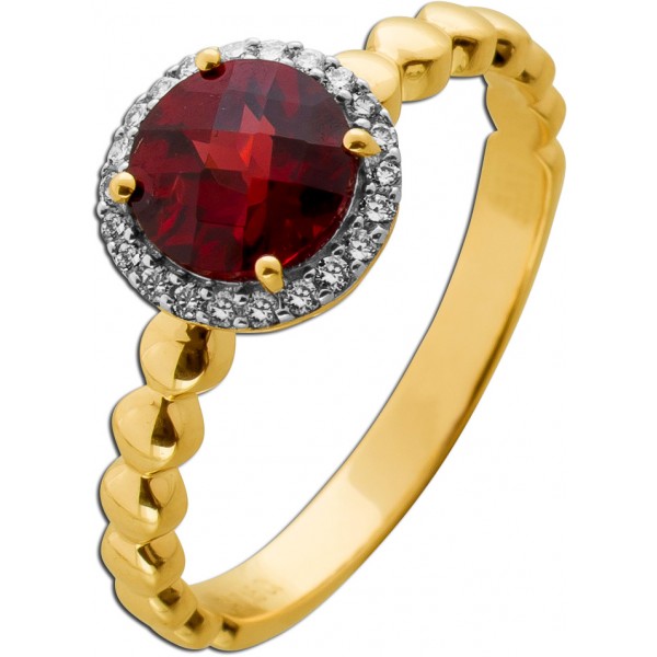 Granat Halo Ring Gold 333 8K nat. Granat Edelstein 1.5ct Natur Diamanten 