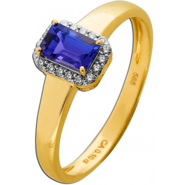 Tansanit Ring Gold 585 14K Natur Tansanit 0.56ct Natur Diamanten 0.10ct