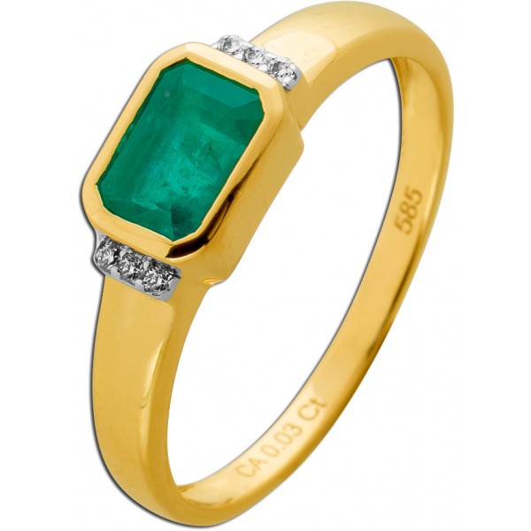 Smaragd Ring Gold 585 14K Natur Sambia Smaragd 0.86ct Natur Diamanten
