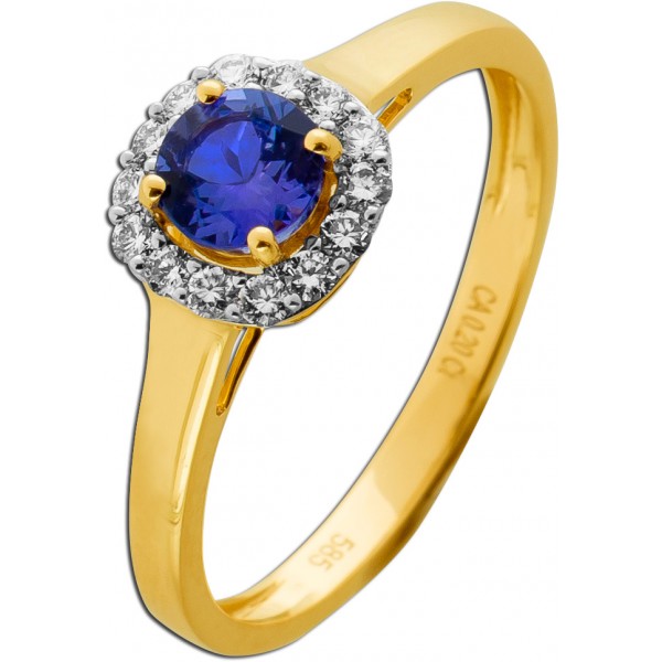 Tansanit Ring Gold 585 14K nat. Tansanit 0.53ct Natur Diamanten 0.20ct