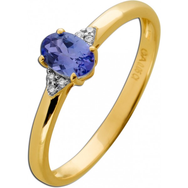 Tansanit Ring Gold 333 8K Natur Tansanit 0.46ct Natur Diamanten 0.05ct