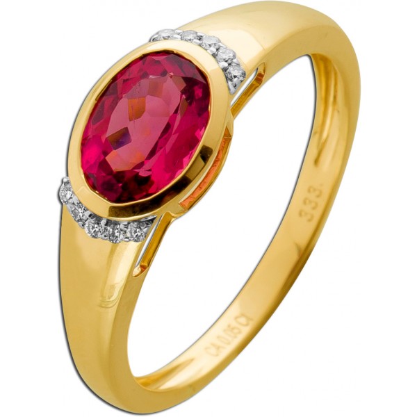 Turmalin Ring Gold 333 8K nat. pinker Turmalin 1.25ct Natur Diamanten
