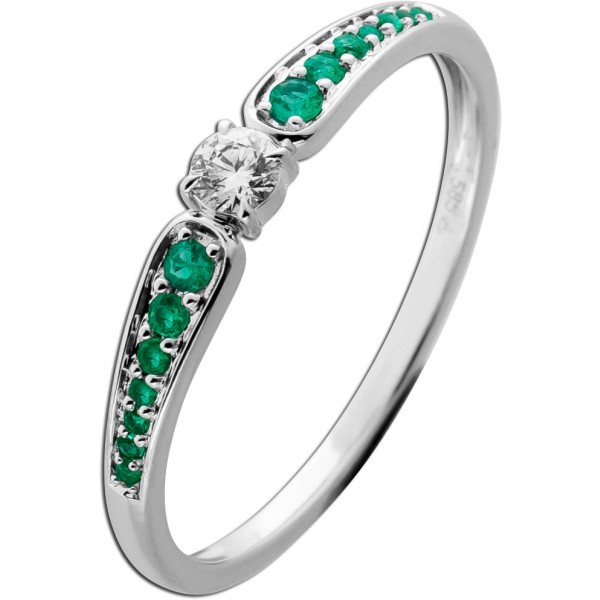 Smaragd Ring Weißgold 585 14K grüne Smaragde Brillant 0.12ct 