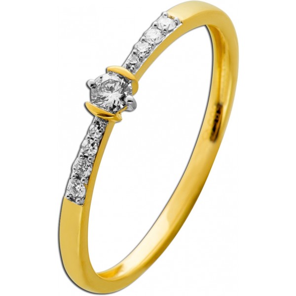 Diamantring Gold 585 14 Karat Diamanten 0.15ct 