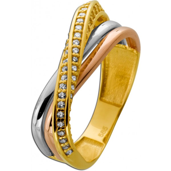Trinity Ring Gold Weißgold Rosegold 585 14K weiße Zirkonia