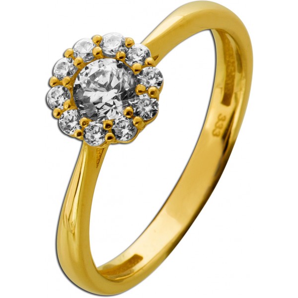 Halo Ring Gold 333 8 Karat weiße Zirkonia Steine