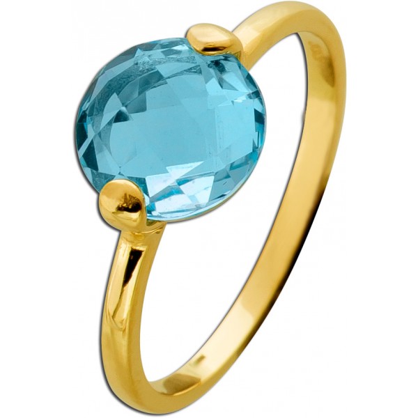 Blautopas Ring Gold 333 8K wasserblauer Blautopas 2.5ct