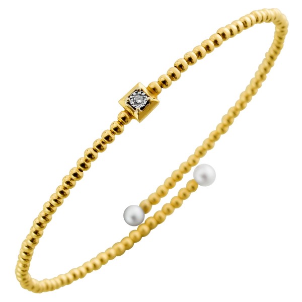 Perlen Armreif Gold 585 14K Natur Diamant 0.015ct. Süßwasserperlen