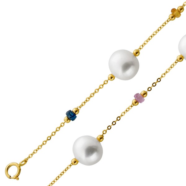Perlenarmband Gold 585 14 nat. bunte Saphire Süßwasserzuchtperlen