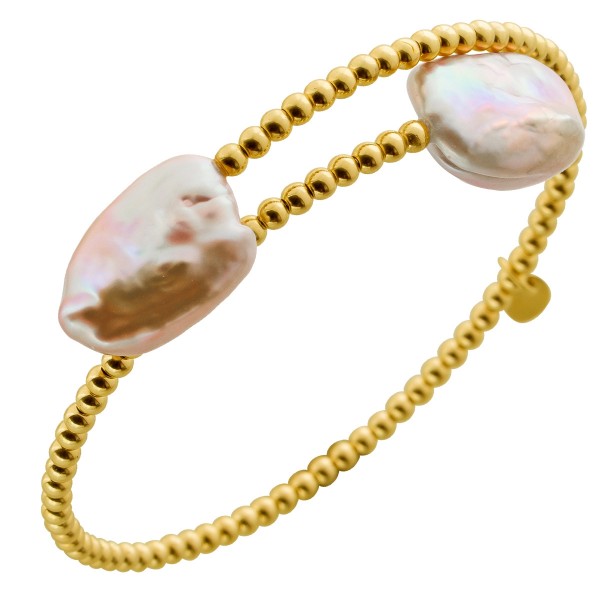 Perlen Armreif Gold 585 14K pfirsichfarbene Barock Keshi Perlen