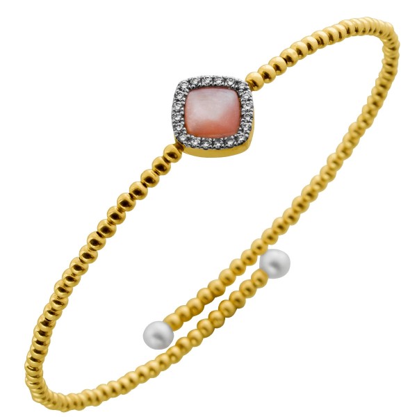 Perlmutt Armreif Gold 585 14 nat. Diamanten 0.10ct Süßwasserperlen 