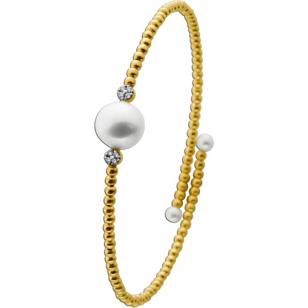 Perlen Armreif Gold 585 14K Natur Diamanten 0.024ct Süßwasserzuchtperlen