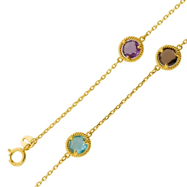 Edelsteinarmband Gold 333 8K nat Amethyst Blautopas Citrin Rauchquarz 