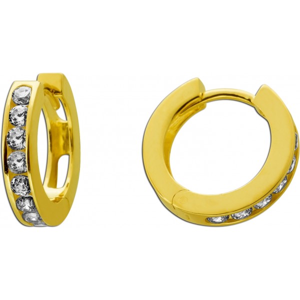 Creolen Gelbgold 333 8 Karat 16 weiße Zirkonia